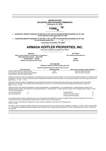 Thumbnail Armada Hoffler Properties
 10-Q Quarterly Report FY2021 