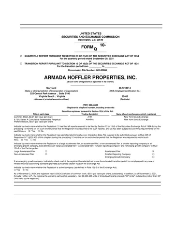 Thumbnail Armada Hoffler Properties
 10-Q Quarterly Report FY2021 