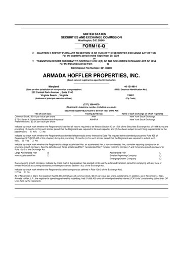 Thumbnail Armada Hoffler Properties
 10-Q Quarterly Report FY2024 