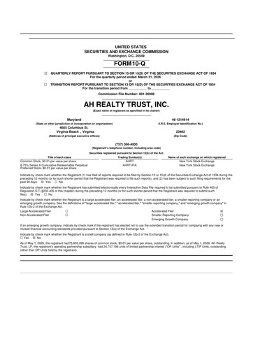 Miniature Armada Hoffler Properties
 10-Q Rapport trimestriel  