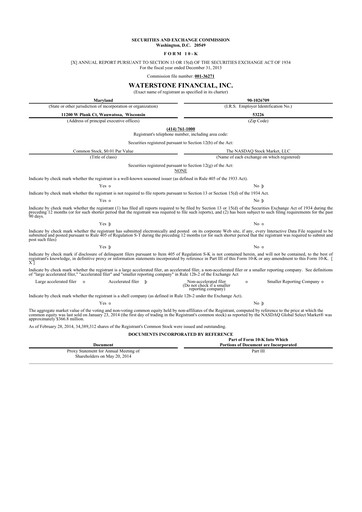 Thumbnail Waterstone Financial 10-K Annual Report 2013