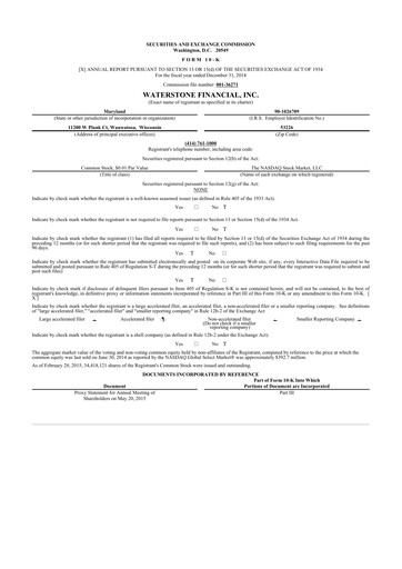 Thumbnail Waterstone Financial 10-K Annual Report 2014