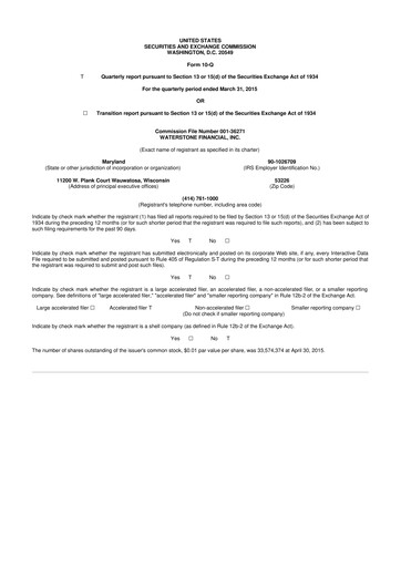 Thumbnail Waterstone Financial 10-Q Quarterly Report FY2015 