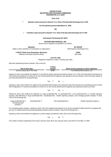 Thumbnail Waterstone Financial 10-Q Quarterly Report FY2020 