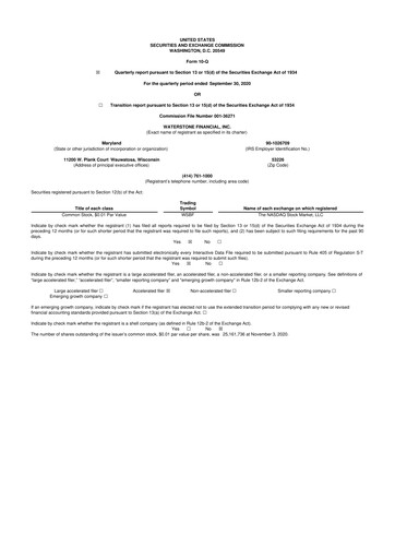 Thumbnail Waterstone Financial 10-Q Quarterly Report FY2020 