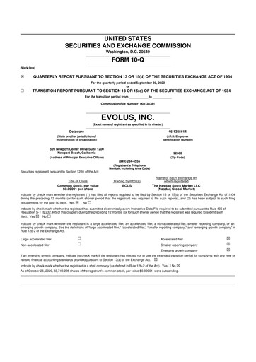 Thumbnail Evolus
 10-Q Quarterly Report FY2020 