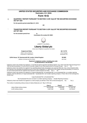 Thumbnail Liberty Global 10-Q Quarterly Report FY2016 