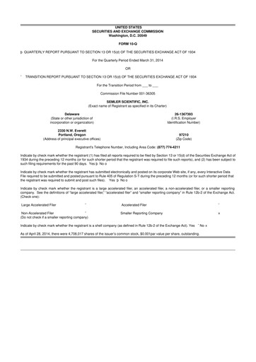 Miniature Semler Scientific
 10-Q Rapport trimestriel 2014 
