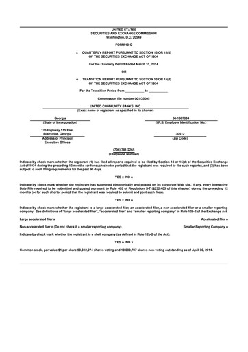 Miniature United Community Bank 10-Q Rapport trimestriel  