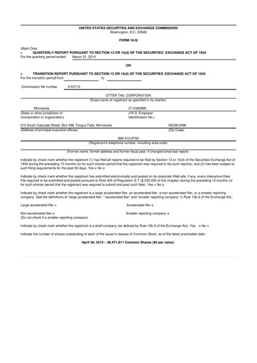 Thumbnail Otter Tail 10-Q Quarterly Report FY2014 