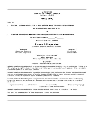 Miniature Astrotech 10-Q Rapport trimestriel 2014 