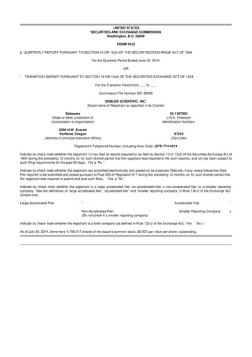 Miniature Semler Scientific
 10-Q Rapport trimestriel 2014 