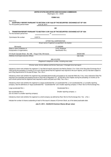 Thumbnail Otter Tail 10-Q Quarterly Report FY2014 