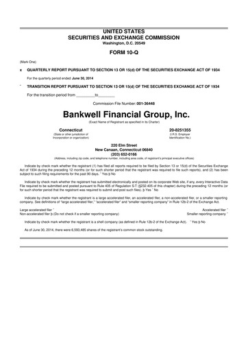 Miniature Bankwell Financial Group 10-Q Rapport trimestriel 2014 