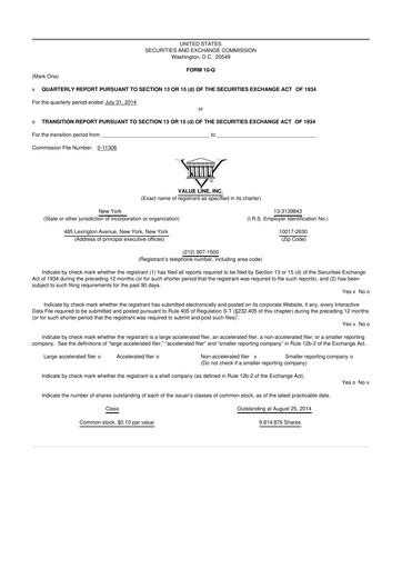 Thumbnail Value Line 10-Q Quarterly Report FY2015 