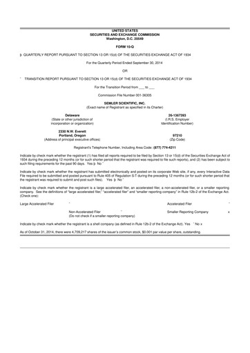 Miniature Semler Scientific
 10-Q Rapport trimestriel 2014 