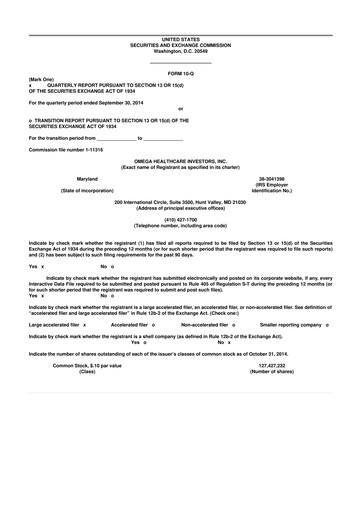 Thumbnail Omega Healthcare Investors 10-Q Quarterly Report FY2014 