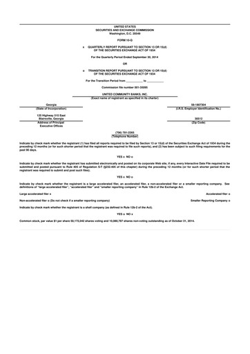 Vorschaubild United Community Bank 10-Q Quartalsbericht 2014 