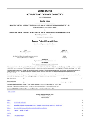 Thumbnail Oconee Federal Financial 10-Q Quarterly Report FY2015 