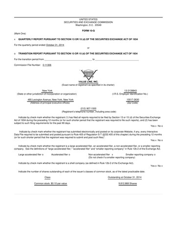 Thumbnail Value Line 10-Q Quarterly Report FY2015 