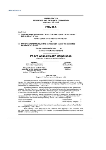 Thumbnail Phibro Animal Health
 10-Q Quarterly Report FY2015 