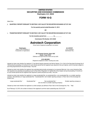 Miniature Astrotech 10-Q Rapport trimestriel 2015 