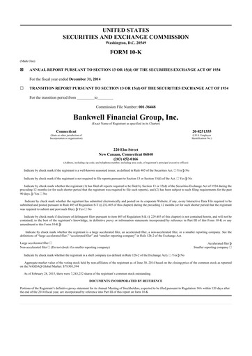 Thumbnail Bankwell Financial Group 10-K Annual Report 2014