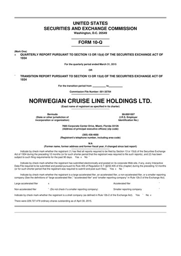 Thumbnail Norwegian Cruise Line
 10-Q Quarterly Report FY2015 