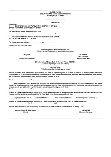 Thumbnail Omega Healthcare Investors 10-Q Quarterly Report FY2015 