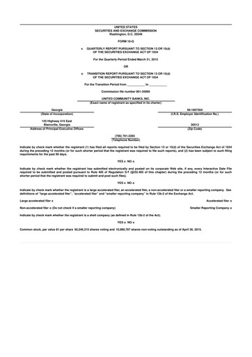 Vorschaubild United Community Bank 10-Q Quartalsbericht 2015 