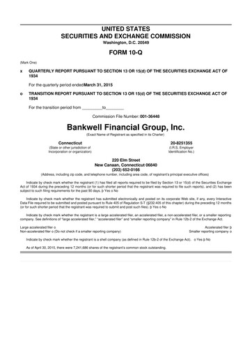 Miniature Bankwell Financial Group 10-Q Rapport trimestriel 2015 