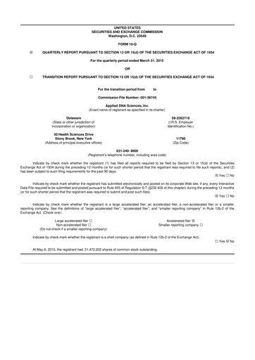 Miniature Applied DNA Sciences
 10-Q Rapport trimestriel 2015 