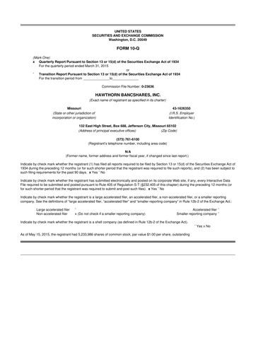 Vorschaubild Hawthorn Bancshares 10-Q Quartalsbericht  