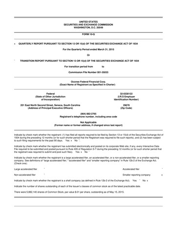 Thumbnail Oconee Federal Financial 10-Q Quarterly Report FY2015 