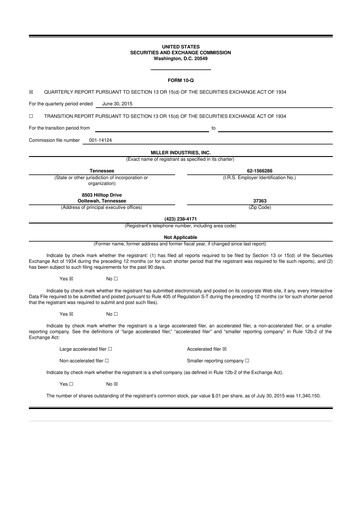Thumbnail Miller Industries 10-Q Quarterly Report FY2015 