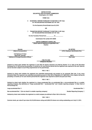 Vorschaubild United Community Bank 10-Q Quartalsbericht 2015 