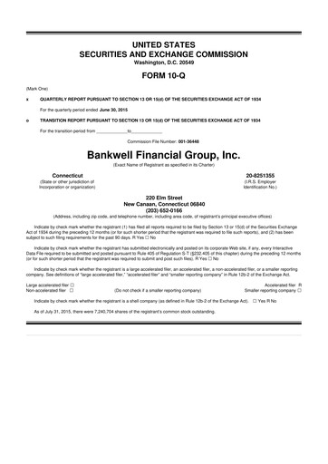Miniature Bankwell Financial Group 10-Q Rapport trimestriel 2015 