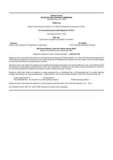 Thumbnail RPC, Inc. 10-Q Quarterly Report FY2015 