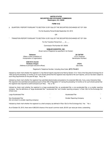 Miniature Semler Scientific
 10-Q Rapport trimestriel 2015 