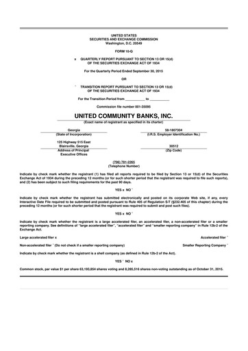 Miniature United Community Bank 10-Q Rapport trimestriel  