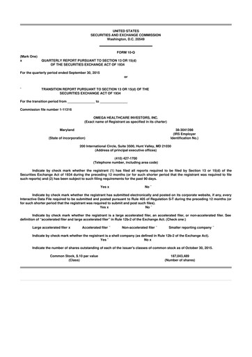Thumbnail Omega Healthcare Investors 10-Q Quarterly Report FY2015 