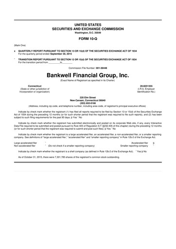 Miniature Bankwell Financial Group 10-Q Rapport trimestriel 2015 