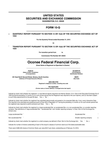 Thumbnail Oconee Federal Financial 10-Q Quarterly Report FY2016 