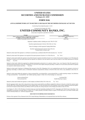Thumbnail United Community Bank 10-K Annual Report 2015