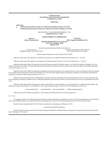 Thumbnail Marine Products Corporation 10-K Annual Report 2015