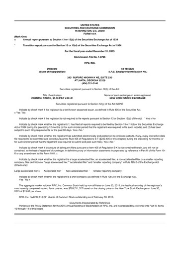Thumbnail RPC, Inc. 10-K Annual Report 2015