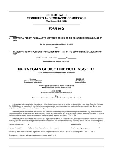 Thumbnail Norwegian Cruise Line
 10-Q Quarterly Report FY2016 