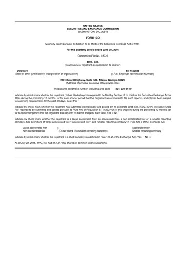 Thumbnail RPC, Inc. 10-Q Quarterly Report FY2016 