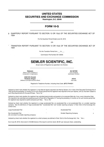 Miniature Semler Scientific
 10-Q Rapport trimestriel 2016 