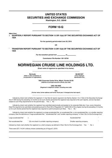 Thumbnail Norwegian Cruise Line
 10-Q Quarterly Report FY2016 